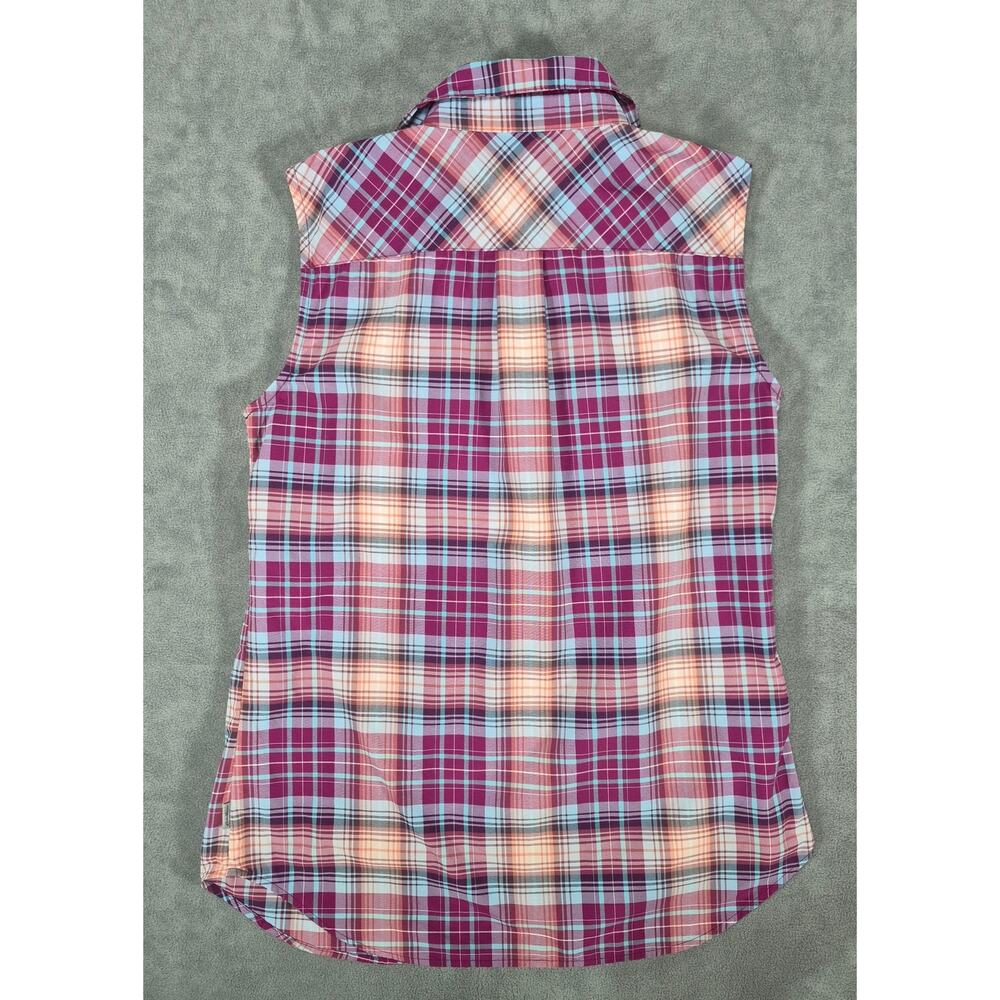 Eddie Bauer Sleeveless Plaid Button Front Shirt Women’s Size S Pink Blue - Picture 2 of 6